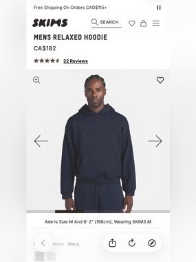 SKIMS Men's Relaxed Hoodie - Midnight Navy